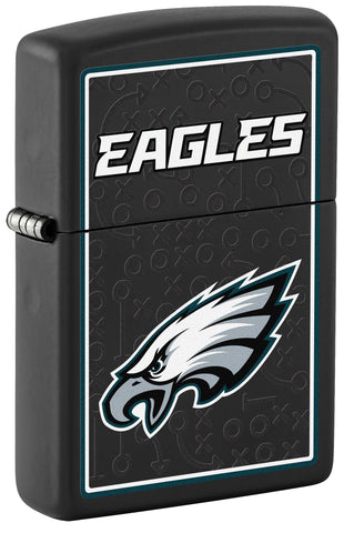 Front shot of NFL Philadelphia Eagles Windproof Lighter standing at a 3/4 angle.