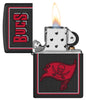 NFL Tampa Bay Buccaneers Windproof Lighter with its lid open and lit.