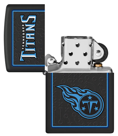 NFL Tennessee Titans Windproof Lighter with its lid open and unlit.