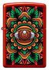 Front view of Zippo Counter Culture Eye Design Metallic Red Windproof Lighter.