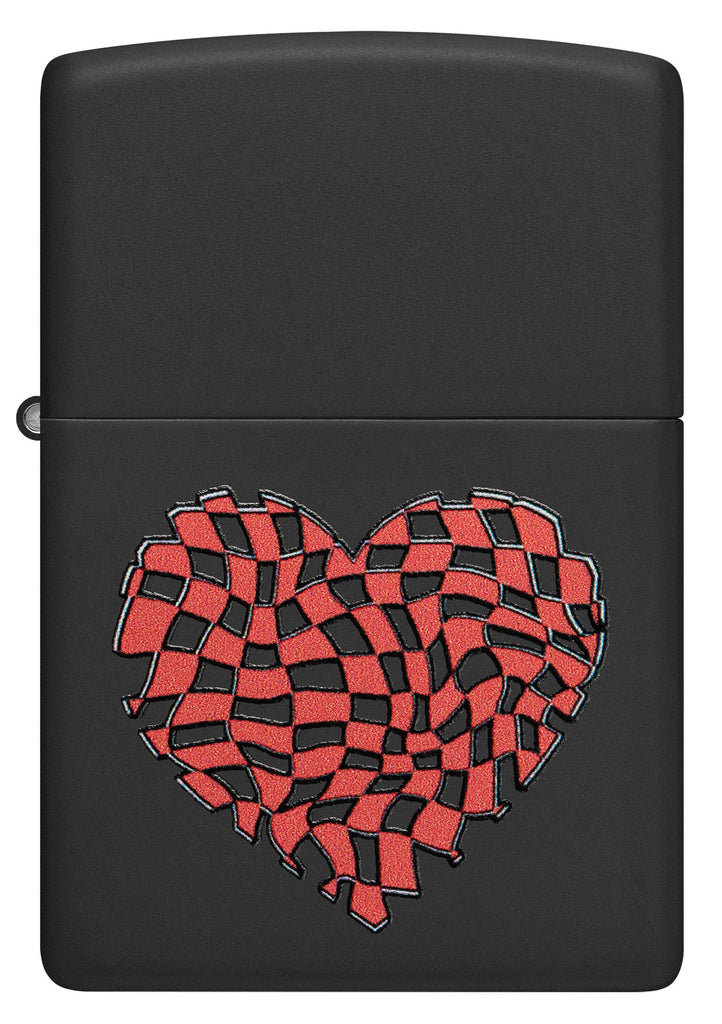 Front view of Zippo Heart Design Black Matte Windproof Lighter.