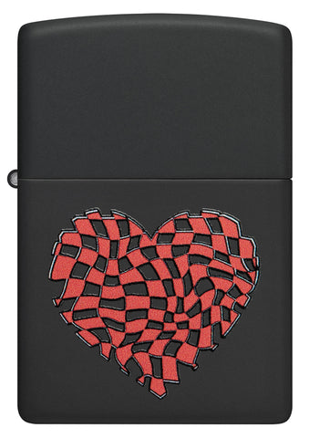 Front view of Zippo Heart Design Black Matte Windproof Lighter.