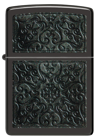 Front view of Zippo Pattern Design High Polish Black Windproof Lighter.