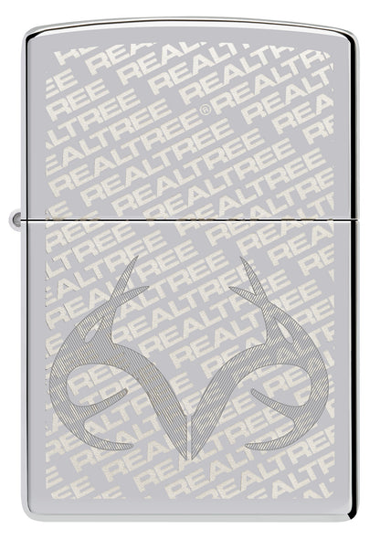 Front shot of Zippo RealTree High Polish Chrome Windproof Lighter.
