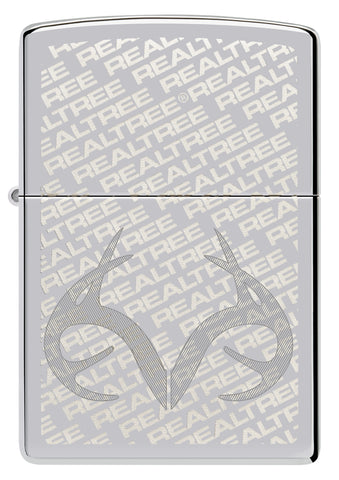 Front shot of Zippo RealTree High Polish Chrome Windproof Lighter.