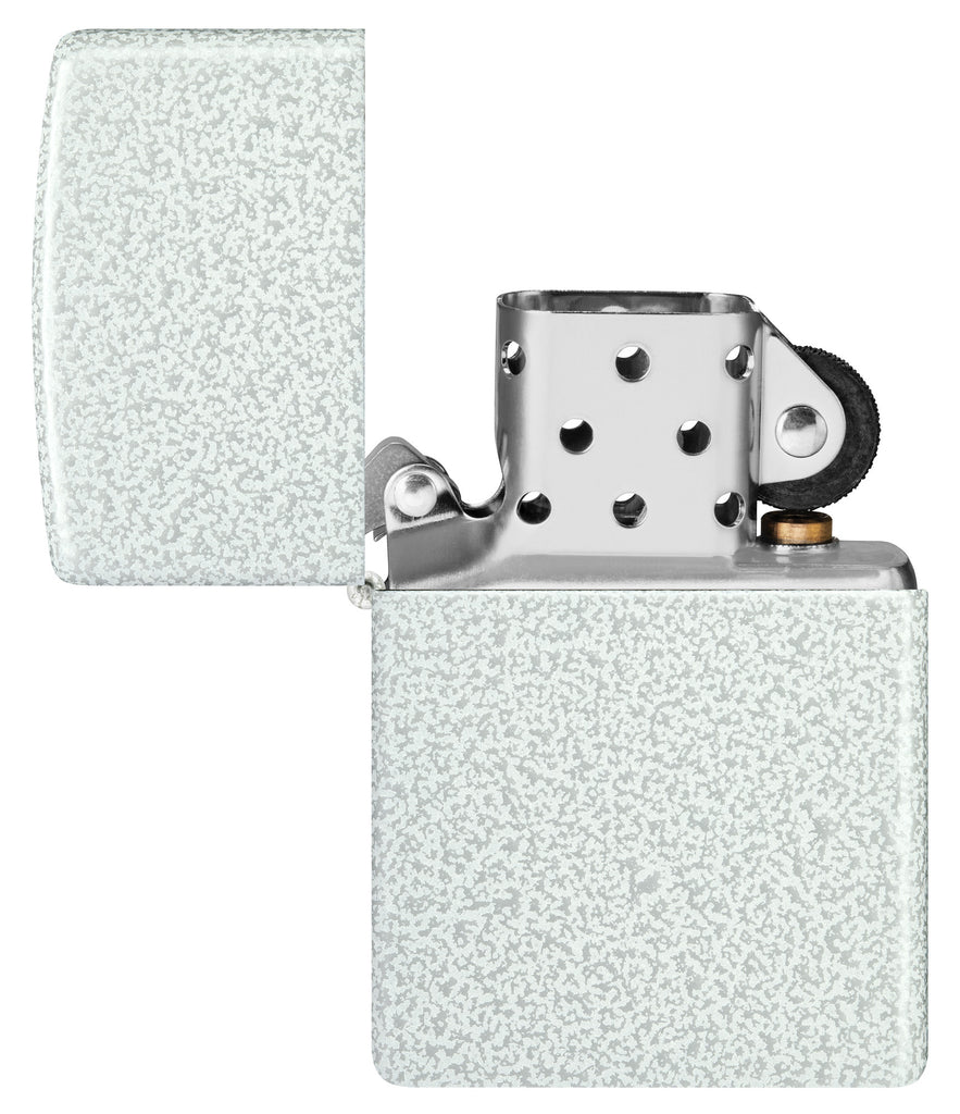 Zippo Classic Glacier Windproof Lighter with its lid open and unlit.
