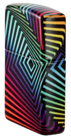 Angled shot of Zippo Rainbow Pattern Design 540 Color Windproof Lighter, showing the front and right side of the lighter. 