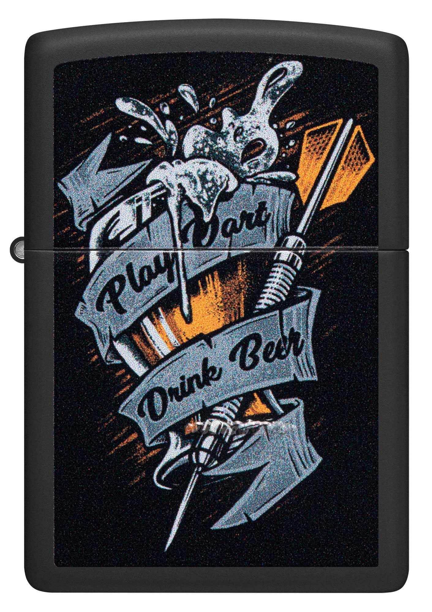 Front view of Zippo Darts Design Black Matte Windproof Lighter.