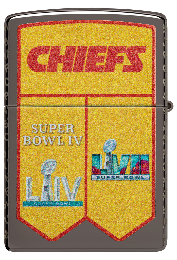 Back view of Zippo NFL Kansas City Chiefs Super Bowl Commemorative Armor Black Ice Windproof Lighter.