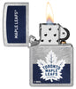 NHL® Toronto Maple Leafs Street Chrome™ Windproof Lighter with its lid open and lit