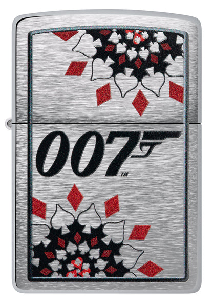 Front shot of Zippo James Bond Brushed Chrome Windproof Lighter.