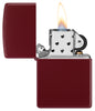 Zippo Classic Merlot Windproof Lighter with its lid open and lit.