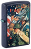 Front shot of Zippo Norman Rockwell To Make Men Free Navy Matte Windproof Lighter standing at a 3/4 angle.