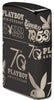 Angled shot of Zippo Playboy 70th Anniversary High Polish Black Windproof Lighter showing the front and right side of the lighter.