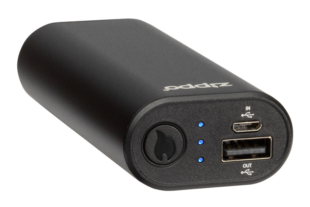 Blue HeatBankÂ® 6 Rechargeable Hand Warmer standing at a slight angle