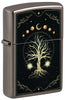Front shot of Zippo Mystic Nature Design Black Ice Windproof Lighter standing at a 3/4 angle.