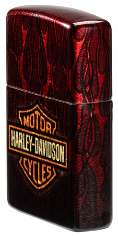 Angled shot of Zippo Harley-Davidson® 540 Tumbled Brass Windproof Lighter showing the front and right side of the lighter.