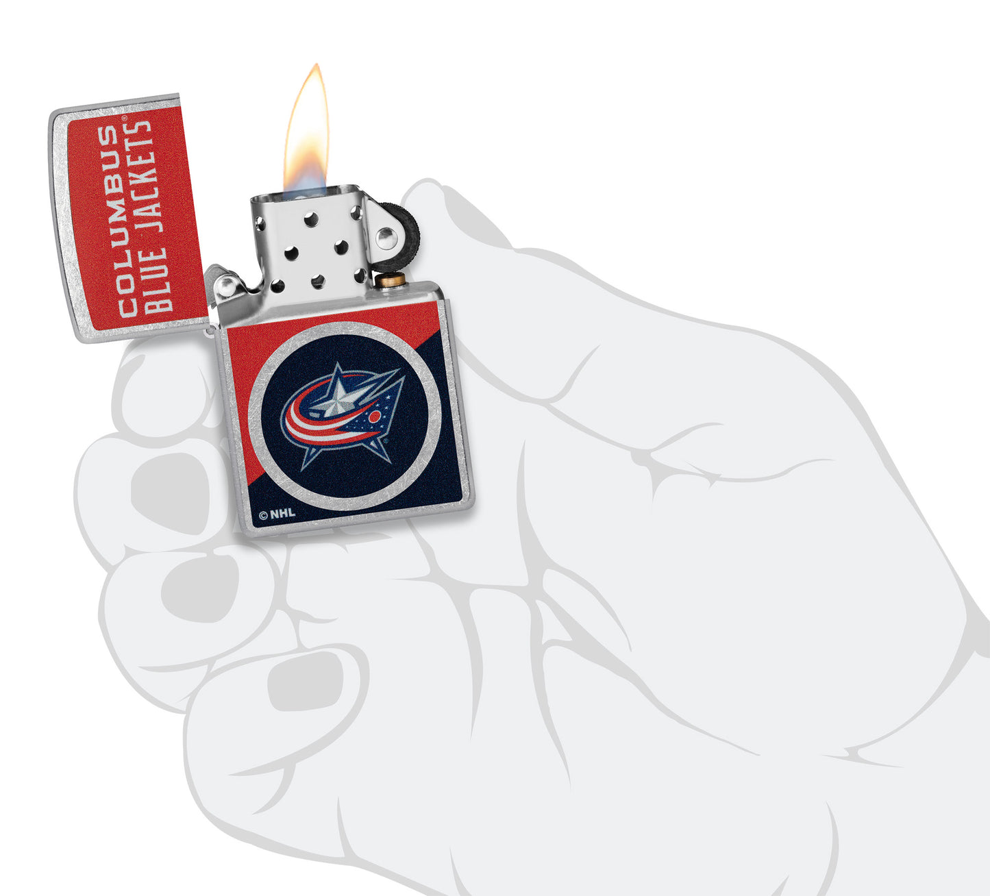 Zippo NHL® Columbus Blue Jackets® 2024 Street Chrome™ Windproof Lighter in its packaging.