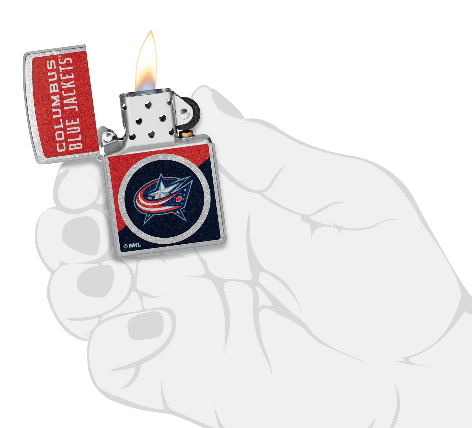 Zippo NHL® Columbus Blue Jackets® 2024 Street Chrome™ Windproof Lighter in its packaging.