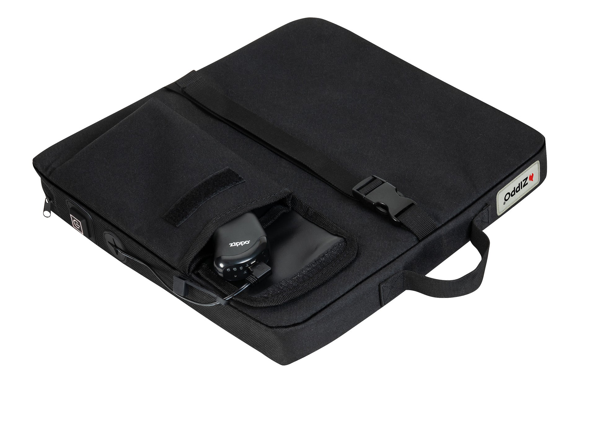 Bottom view of Zippo Heated Seat - Single showing a HeatBankÂ® 9s plugged into the seat.