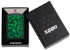 Zippo Cannabis Design Black Light Black Matte Windproof Lighter in its packaging.