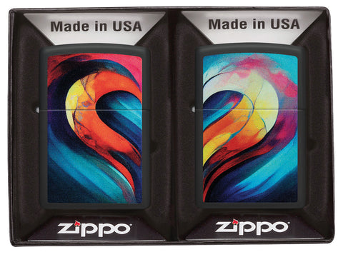 Zippo Whole Heart Set Design Black Matte Windproof Lighter in its packaging.