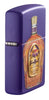 Crown Royal® Purple Matte Windproof Lighter standing at an angle, showing the front texture printed design.