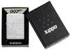 Zippo James Bond Satin Chrome Windproof Lighter in its packaging.