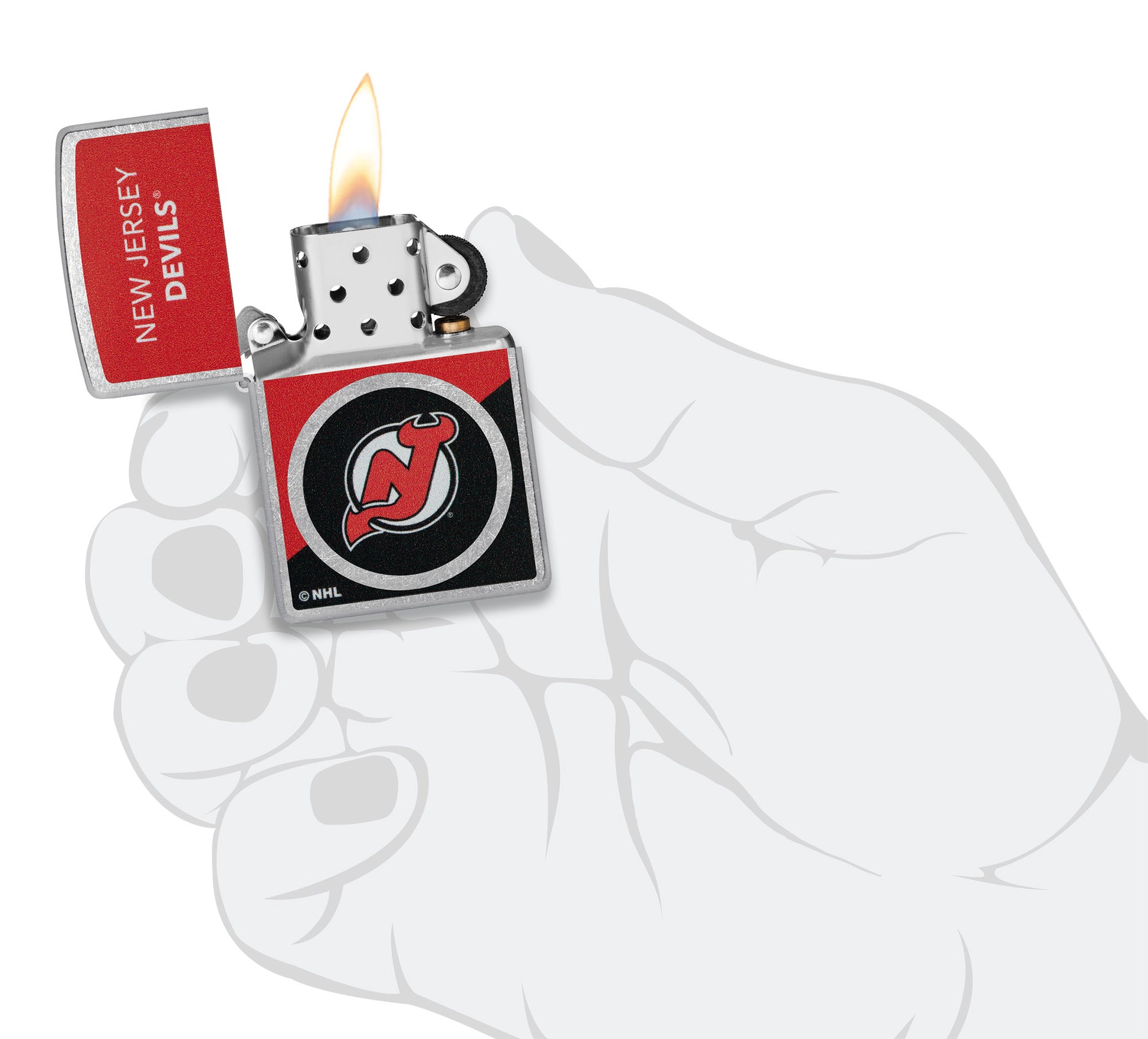 Zippo NHL® New Jersey Devils® 2024 Street Chrome™ Windproof Lighter in its packaging.