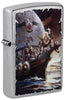 Front view of Zippo Frank Frazetta Street Chrome Windproof Lighter standing at a 3/4 angle.