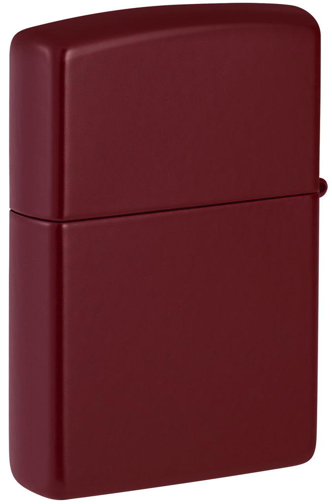 Back view of Zippo Classic Merlot Logo Windproof Lighter standing at a 3/4 angle.