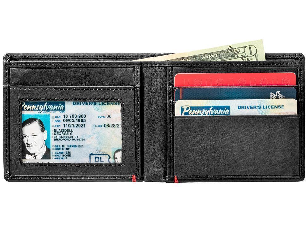 Black Leather Wallet With Skull Anchor Plate - ID Window inside full