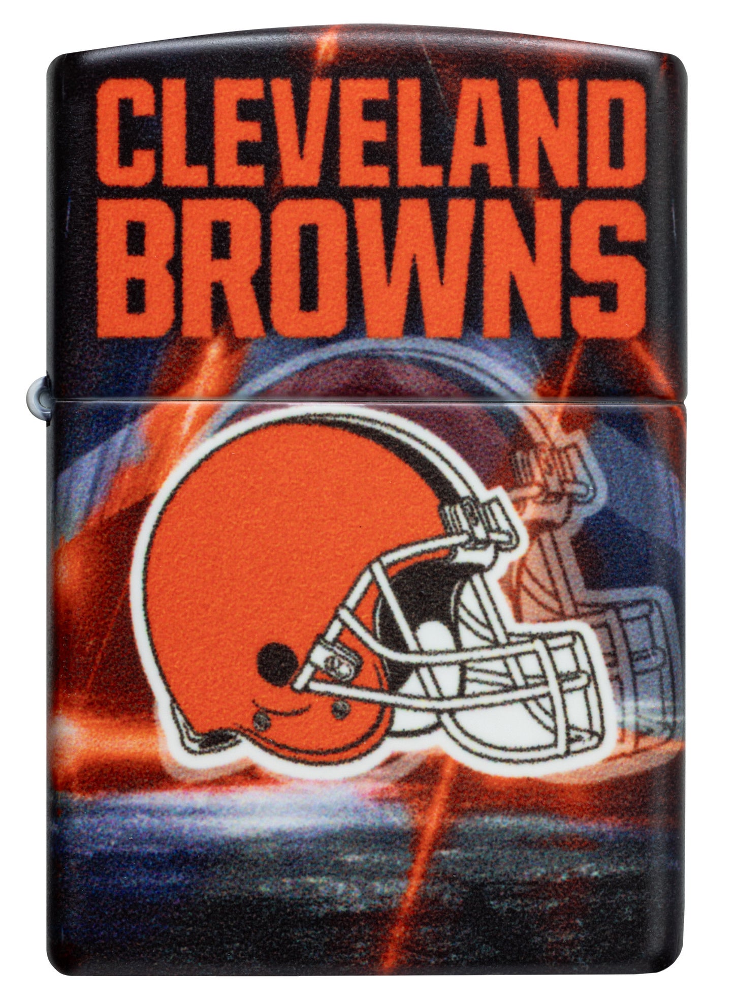 Front view of Zippo NFL Cleveland Browns 540 Matte Windproof Lighter.