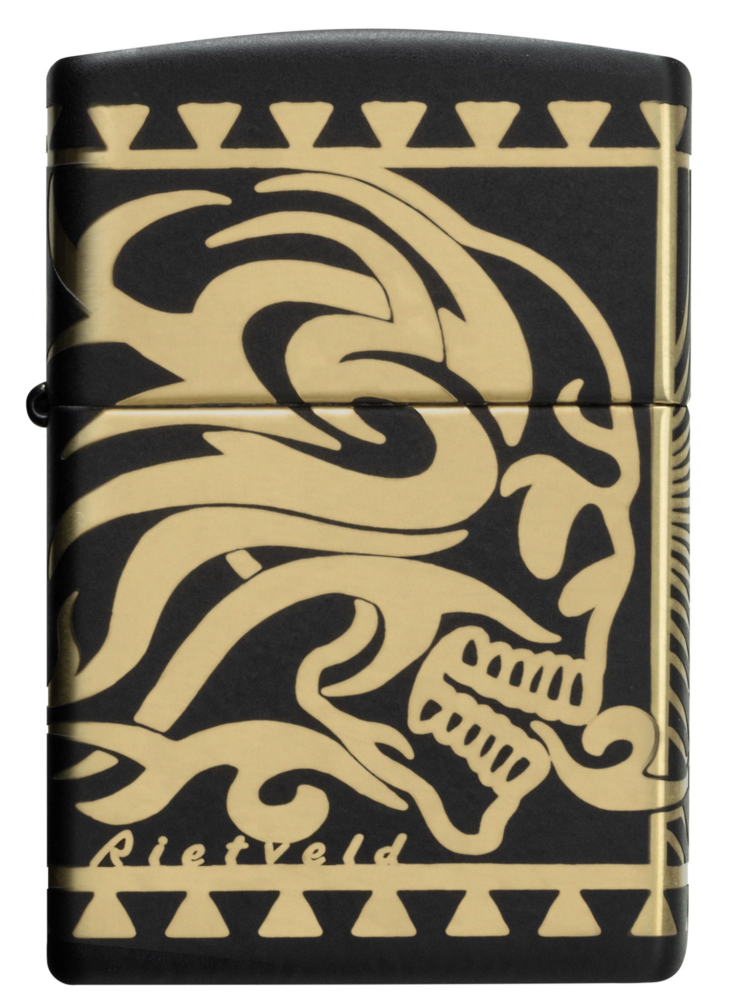 Front of Zippo Rick Rietveld Laser 360 Black Matte Windproof Lighter.