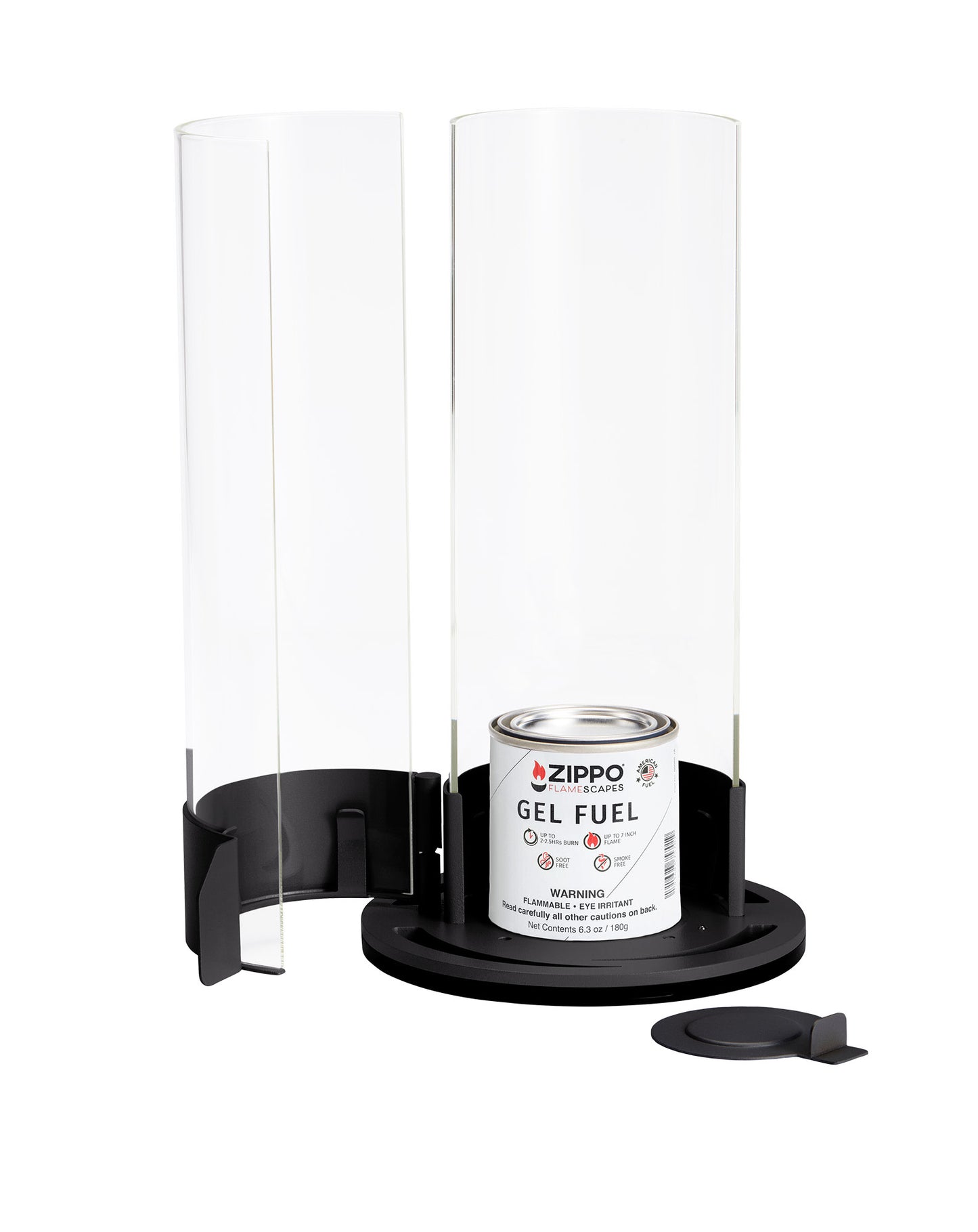 Zippo FlameScapesâ„¢ Spiral Fire Feature with hinged door open and unlit with fuel canister inside.