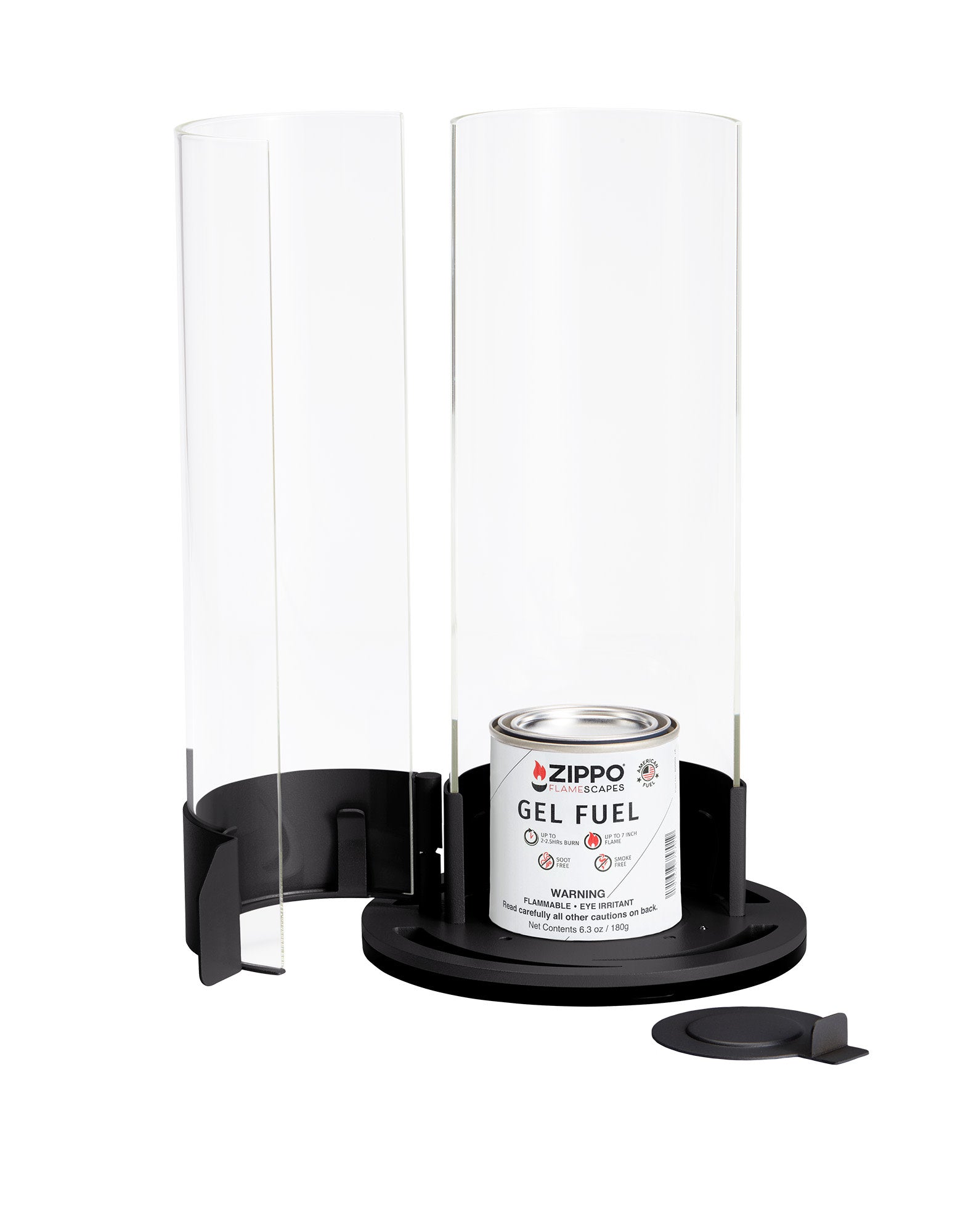 Zippo FlameScapesâ„¢ Spiral Fire Feature with hinged door open and unlit with fuel canister inside.