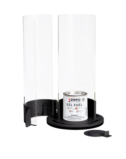 Zippo FlameScapesâ„¢ Spiral Fire Feature with hinged door open and unlit with fuel canister inside.