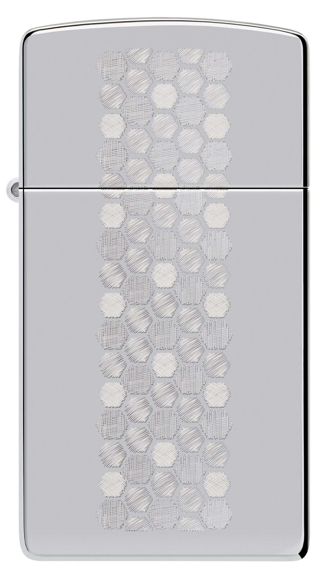 Front view of Zippo SlimÂ® Honeycomb Design High Polish Chrome Windproof Lighter.