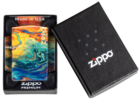 Zippo Colorful Design 540 Tumbled Brass Windproof Lighter in its packaging.