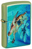 Front view of Zippo Guy Harvey High Polish Teal Windproof Lighter standing at a 3/4 angle.