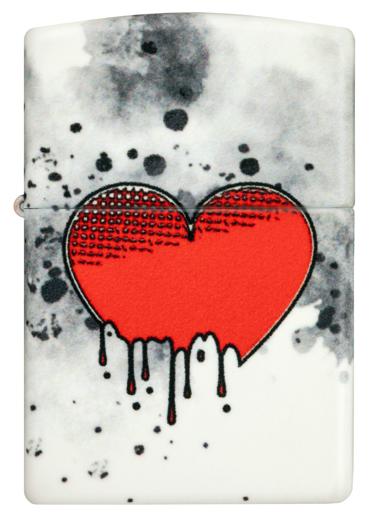 Front view of Zippo Love Drip Design 540 Color Glow in the Dark Windproof Lighter.