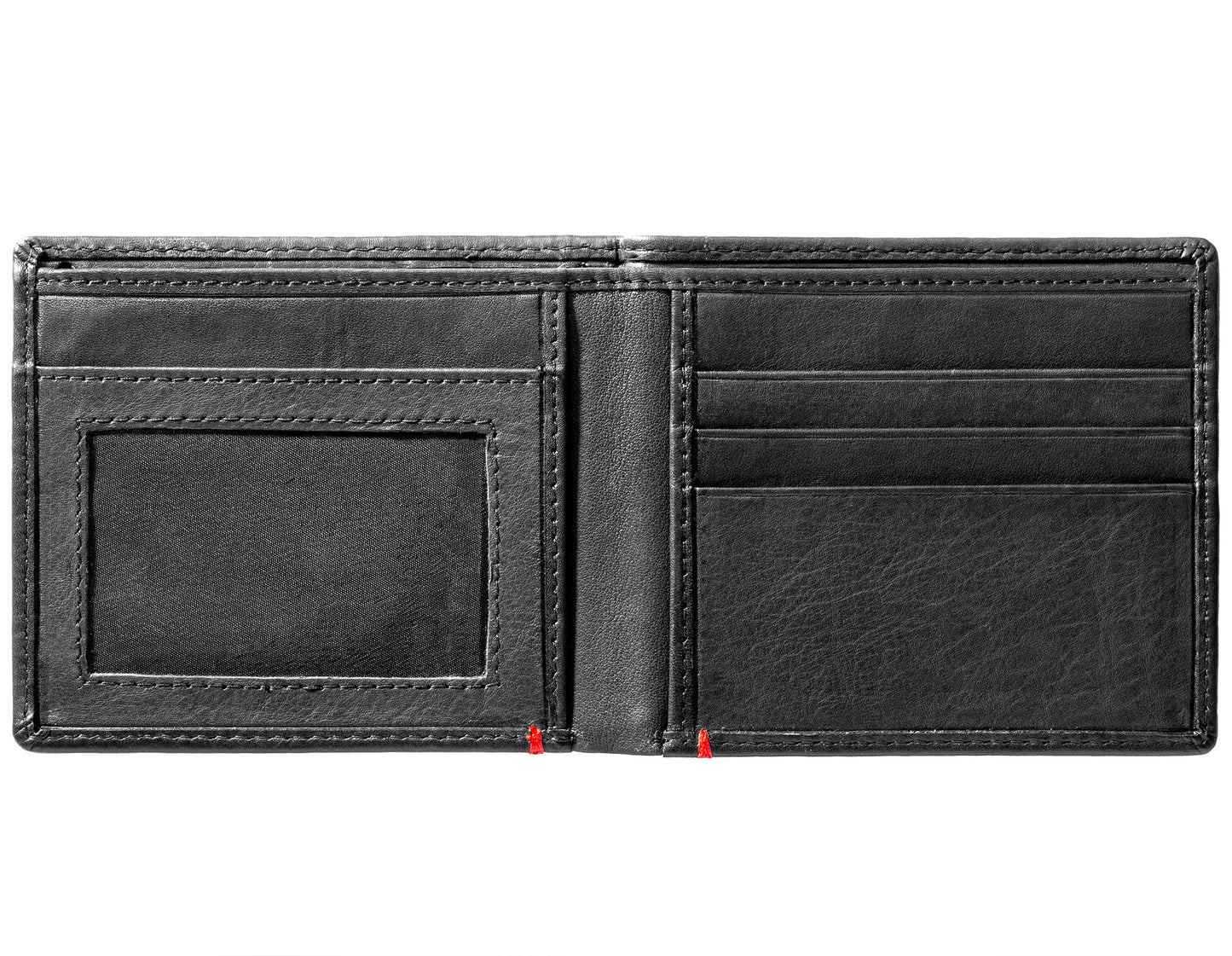Black Leather Wallet With Anchor Metal Plate Design - ID Window inside empty