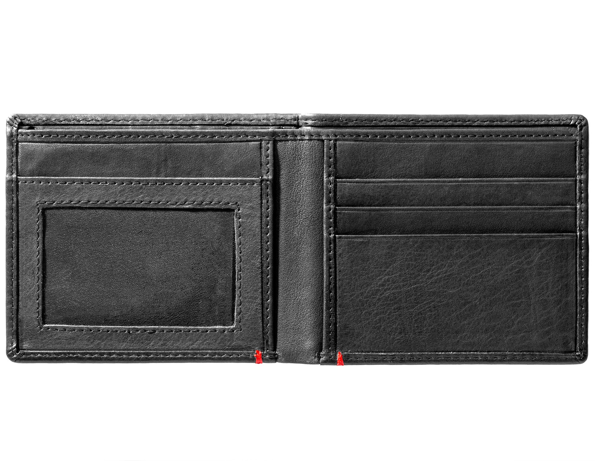 Black Leather Wallet With Anchor Metal Plate Design - ID Window inside empty