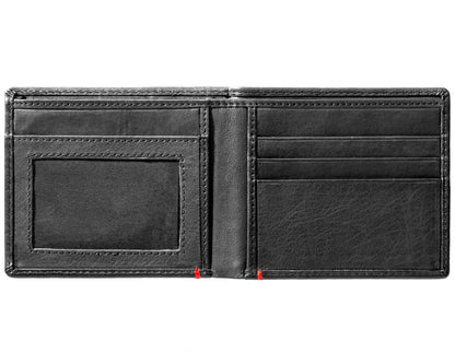 Black Leather Wallet With Anchor Metal Plate Design - ID Window inside empty