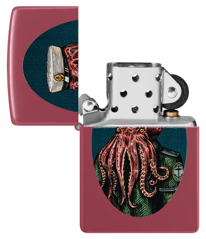 Zippo Nautical Design Brick Windproof Lighter with its lid open and unlit.