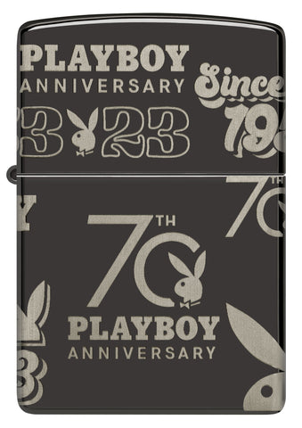 Front shot of Zippo Playboy 70th Anniversary High Polish Black Windproof Lighter.