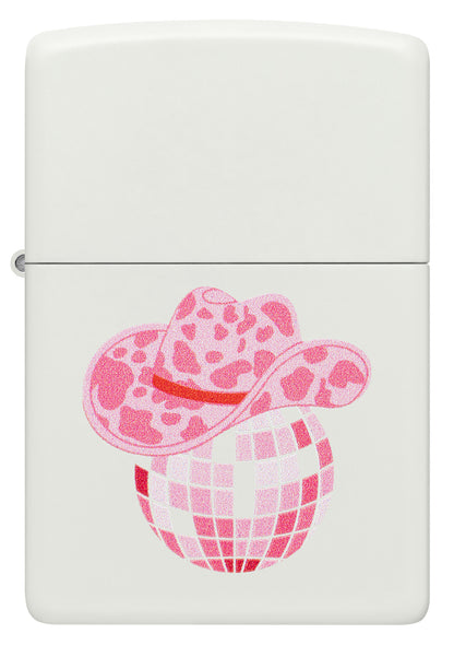 Front view of Zippo Honky Tonk Design White Matte Windproof Lighter.