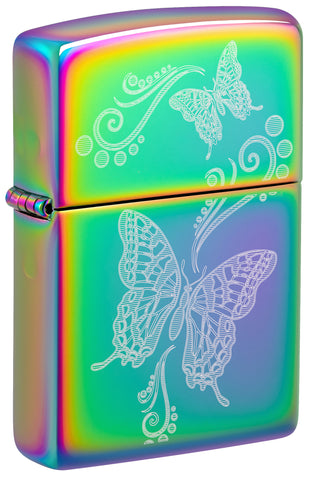 Front view of Zippo Butterfly Design Multi-Color Windproof Lighter standing at a 3/4 angle.