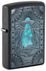 Front shot of Zippo UFO Cow Black Matte Windproof Lighter standing at a 3/4 angle.