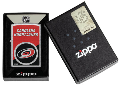 Zippo NHL® Carolina Hurricanes® 2024 Street Chrome™ Windproof Lighter in its packaging.